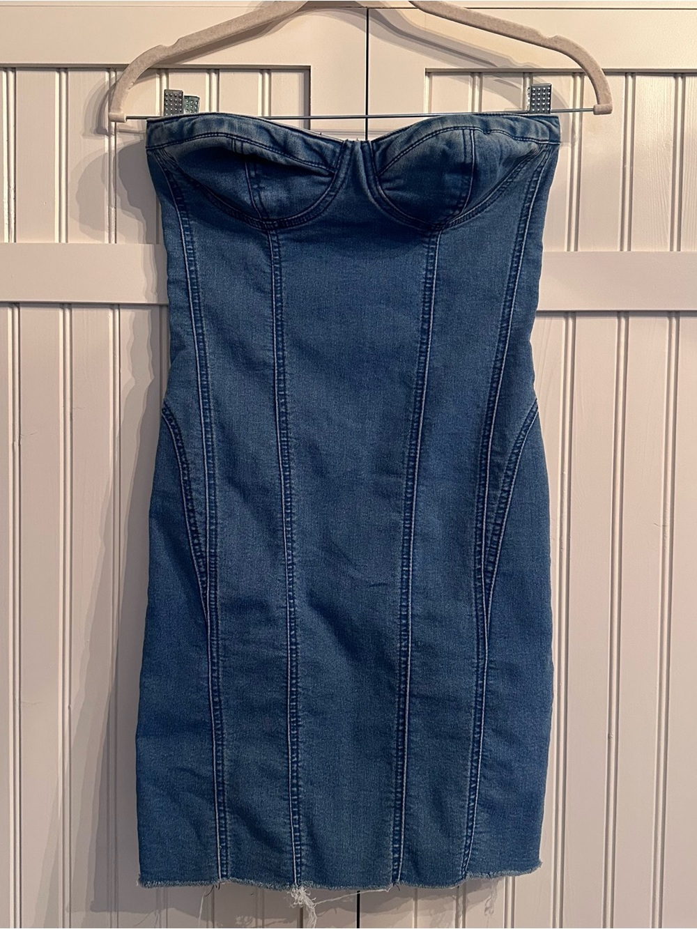 Forever 21 Strapless Denim Bodycon Dress in Dark Blue